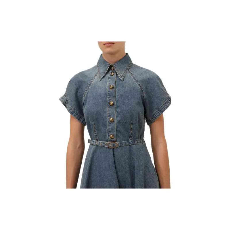 Zimmermann FW24 Short-Sleeved Dresses Women's Denim Blue-5