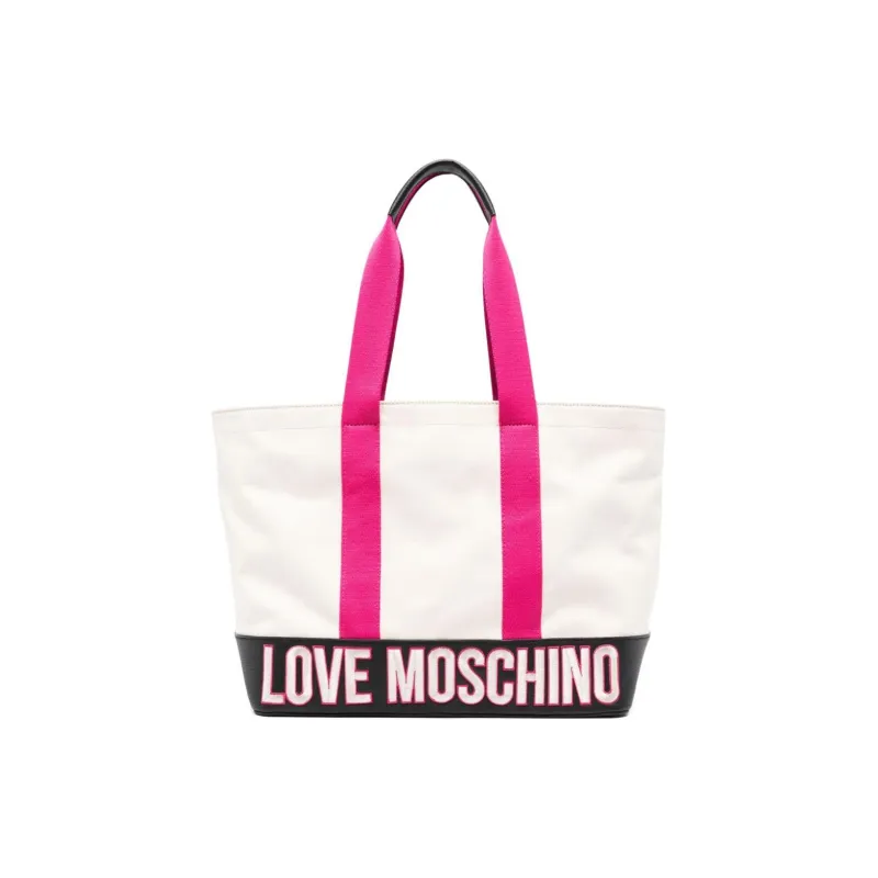 LOVE MOSCHINO Canvas Bag, Tote Bag, Shopping Bag, One Shoulder Bag, Slim Leg Bag Women's White-1