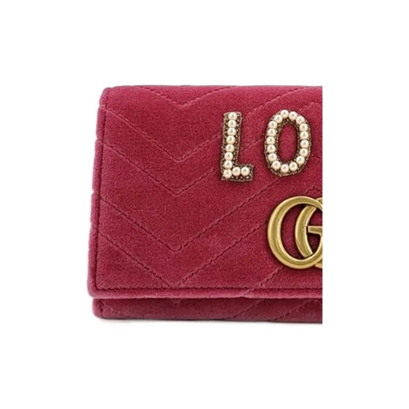 GUCCI GG Marmont Quilted Velvet Wallet Women's Red-2
