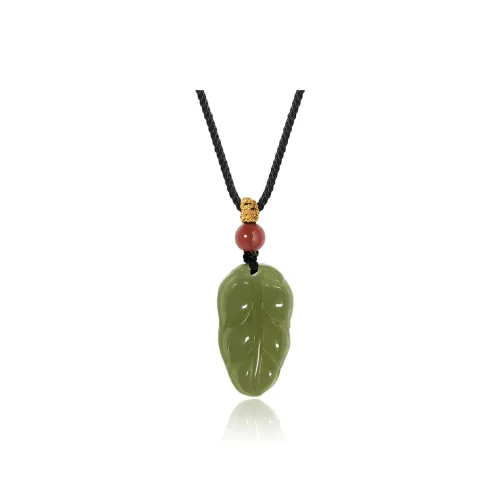 ZENGCAI Auspicious Jade Leaf Pendant Necklace, Jade Carving Pendant Green Jade Women's