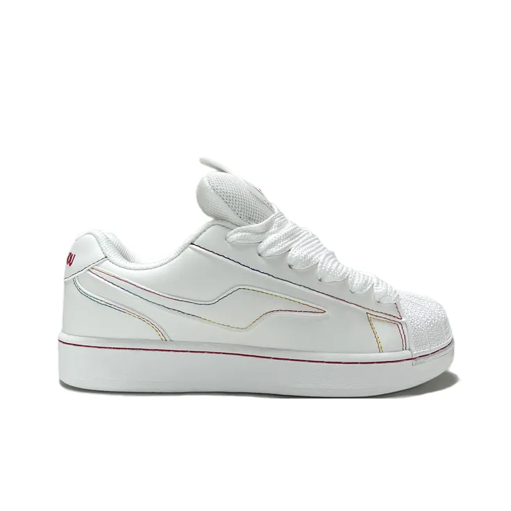 JIANGSHOU Wear resistant And Lightweight Low Top Skateboard Shoes Women's White Rainbow-1