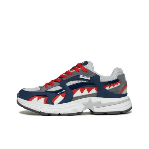 A BATHING APE Shark STA Cushioned Slip Resistant Low Top Casual Shoes Women's Blue Gray Red