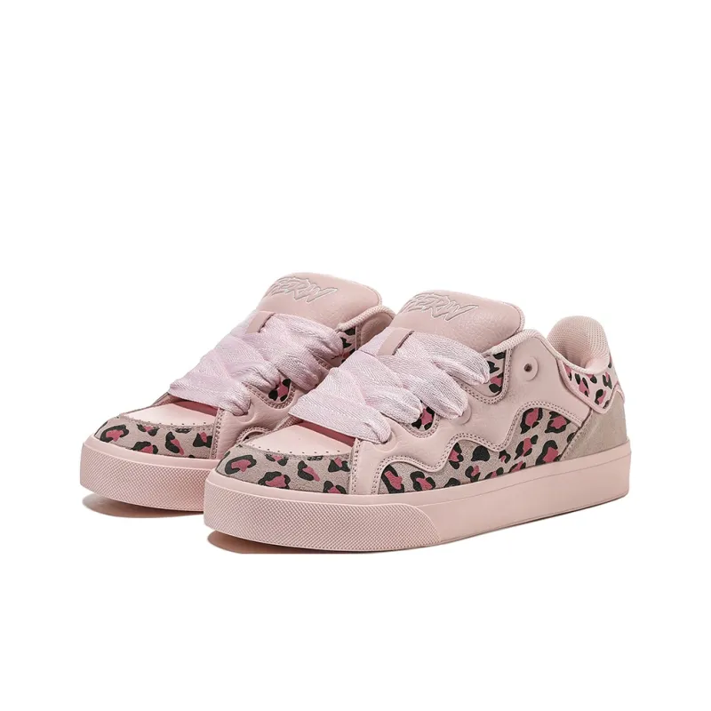 FERW Cream Leopard Treasure Coverage Anti Slip And Wear Resistant Breathable Low Top Skateboard Shoes Unisex Pink-1