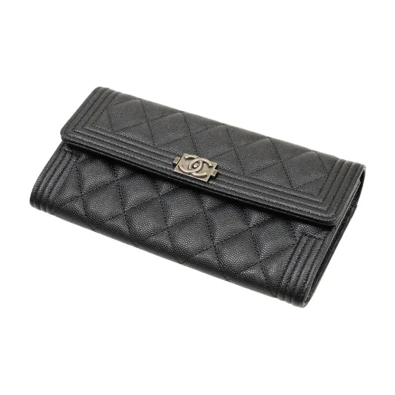CHANEL LEBOY Cow Leather Wallet Women's Black-3