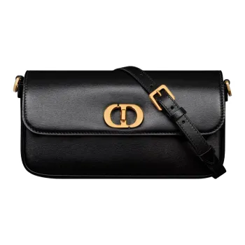 DIOR Ribbed Calfskin Handheld Crossbody Handbag Shoulder Bag Mini Women's Black