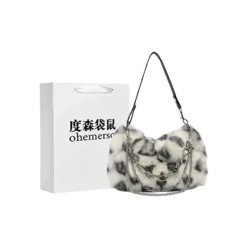 Dusen Kangaroo Plush Shoulder Bag Regular Women's White/Gray/Khaki/Pink