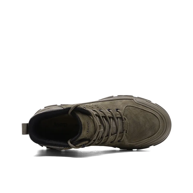 Jeep Breathable Warm Wear Resistant Height Increasing Slip Resistant Ankle Length Outdoor Boots Men's Khaki-3