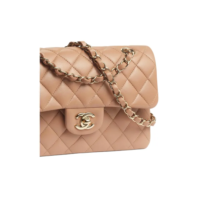 CHANEL Classic Flap CF Lambskin Shoulder Bag, Crossbody Bag Trumpets Women's Dark Beige-2