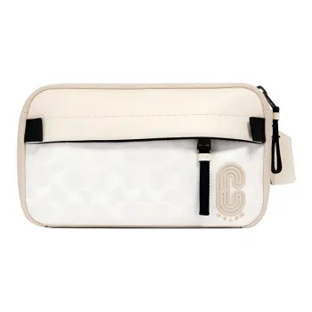 COACH Edge Canvas With Leather Camera Bag, One Shoulder Crossbody Bag, Sling Bag, Fanny Pack Medium Size Men's White