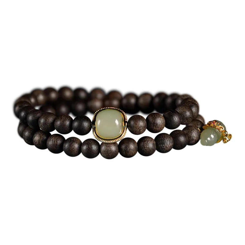 FANGYUANXIAOFU Fragrance Enhancer, Agarwood Single Wrap, Beaded Bracelet, Double Circle Bracelet Unisex-2