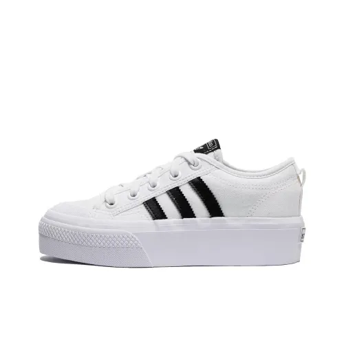 Adidas Originals Nizza Platform Anti-Slip Wear-Resistant Low-Top Kids' Skateboarding Shoes White Black Teenagers