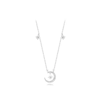 Muyan S999 Fine Silver Sparkling Star Moon Necklace Women's