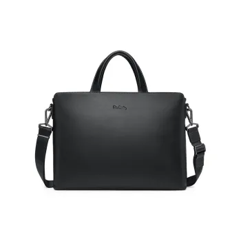 PIERRE CARDIN Cow Leather Genuine Leather Large Capacity Computer Handbag Briefcase Regular Men's Black