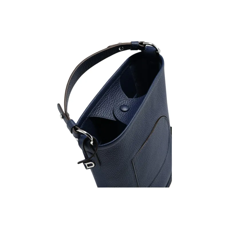 Delvau Pin Grain Calfskin Bucket Bag, Portable Crossbody Bag, Shoulder Bag Women's Simple Blue Sweatshirt-3