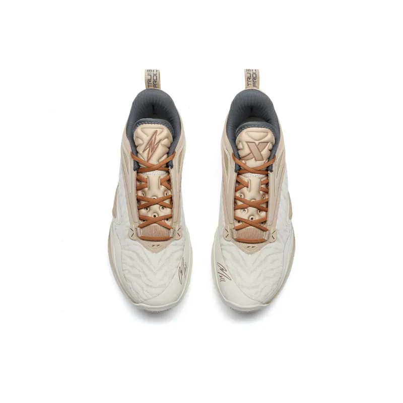 XTEP Zhang Zhenlin Generation Anti-Slip Wear-Resistant Low-Top Basketball Shoes Men's Brown White-3
