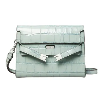 TORY BURCH Lee Radziwill Crocodile Embossed Leather Crossbody Bag, Shoulder Bag Small Size Women's Celadon
