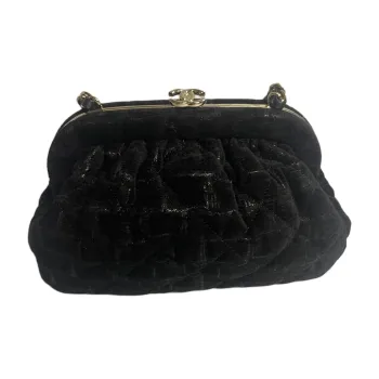 CHANEL Silk Evening Party Bag Handheld Shoulder Bag Crossbody Bag Women's Black