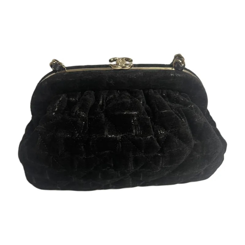CHANEL Silk Evening Bag, Handheld Bag, Shoulder Bag, Crossbody Bag Women's Black-0