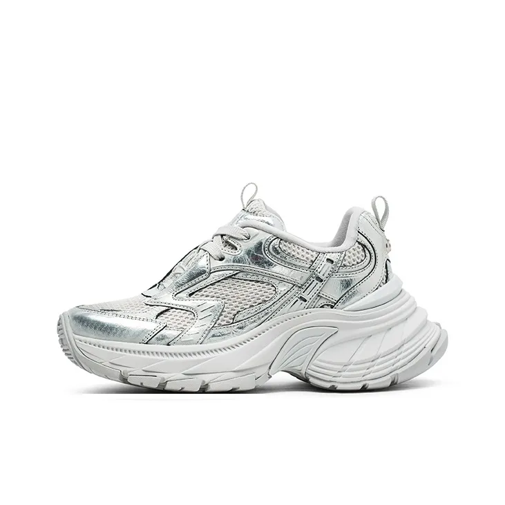 Coup De Foudre Cushioning Height Increasing Low Top Chunky Sneakers Women's Matte Silver-0