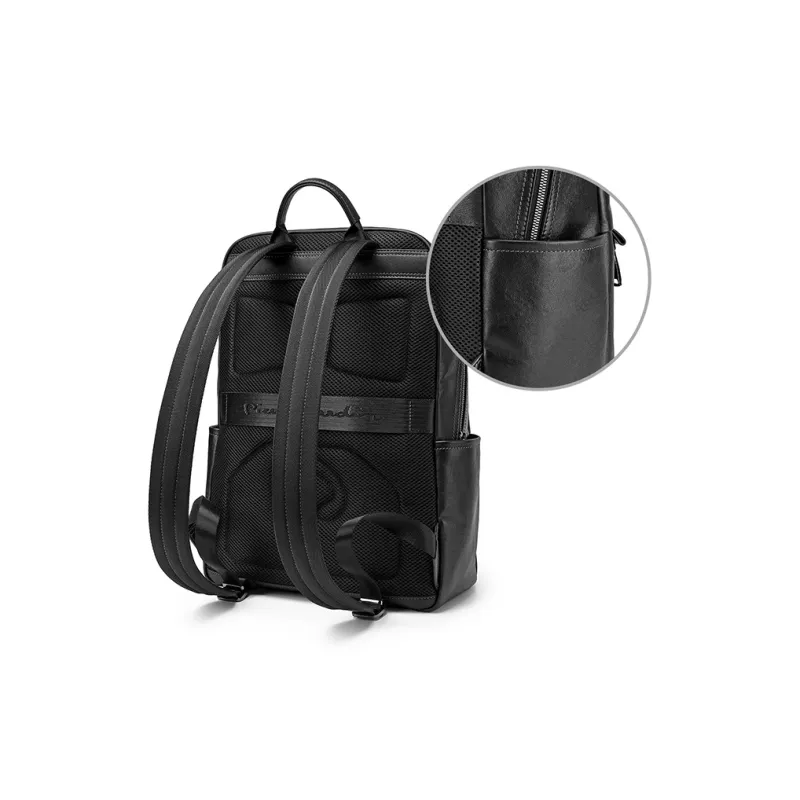 PIERRE CARDIN Top Grain Cow Leather Backpack Men's Black-3