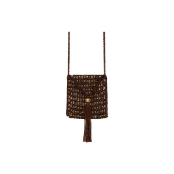 CELINE Crocheted Silk Shoulder Bag, Crossbody Bag Mini Women's Brown