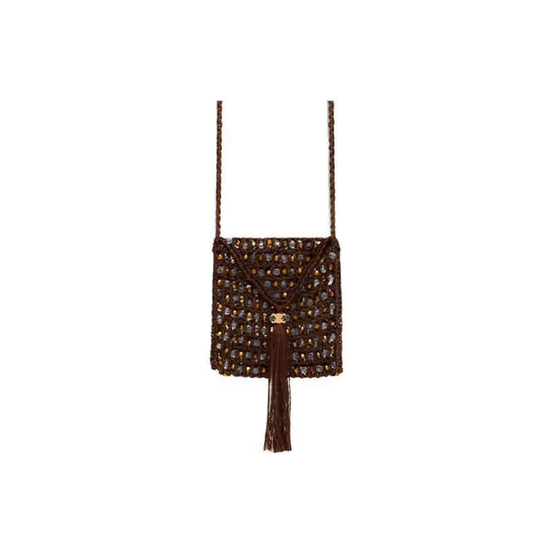 CELINE Crocheted Silk Shoulder Bag, Crossbody Bag Mini Women's Brown-0