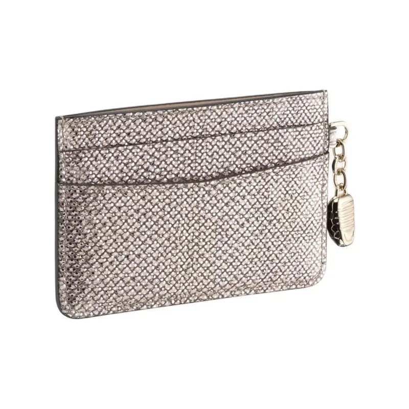 BVLGARI Water Snake Skin Calfskin Card Holder Women's Brown-1