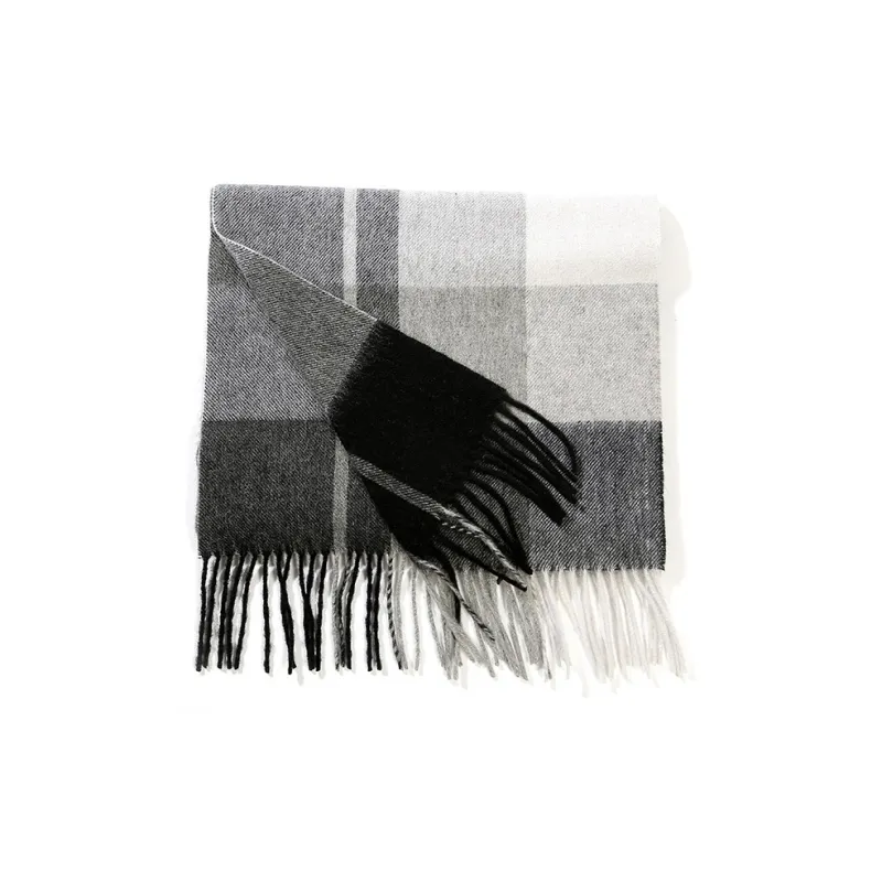 PIERRE CARDIN Wool Knit Scarves Unisex Gray Blue/Black White-4