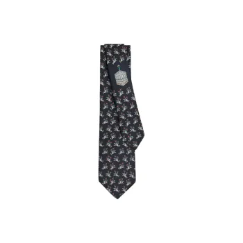HERMES Mulberry Silk Ties Men's Marine Blue