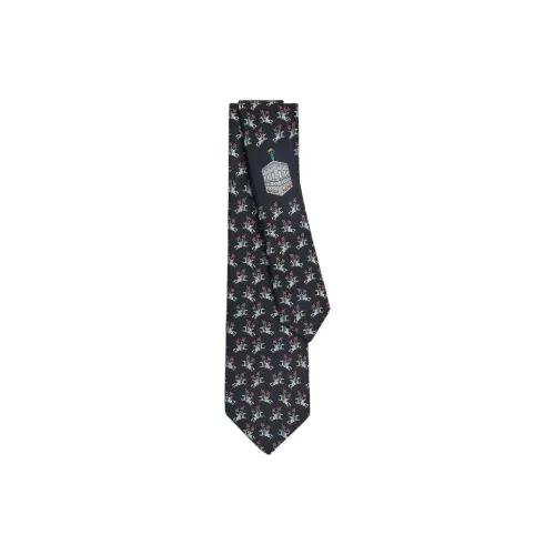 HERMES Mulberry Silk Ties Men's Marine Blue