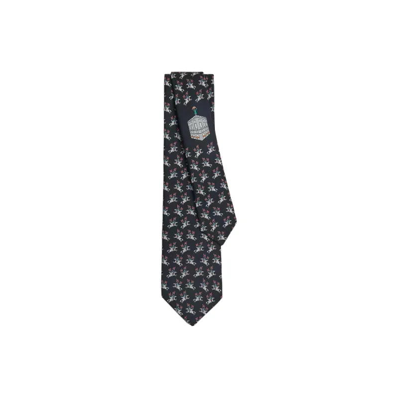 HERMES Mulberry Silk Ties Men's Marine Blue-0