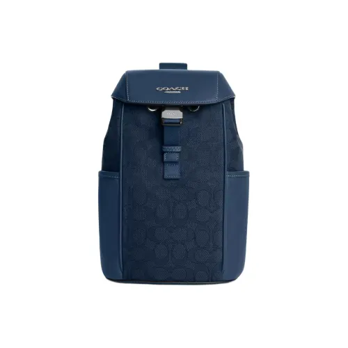 COACH Signature Jacquard Combined Smooth Calfskin Sling Bag Small Size Men's Silver With Dark Color Denim