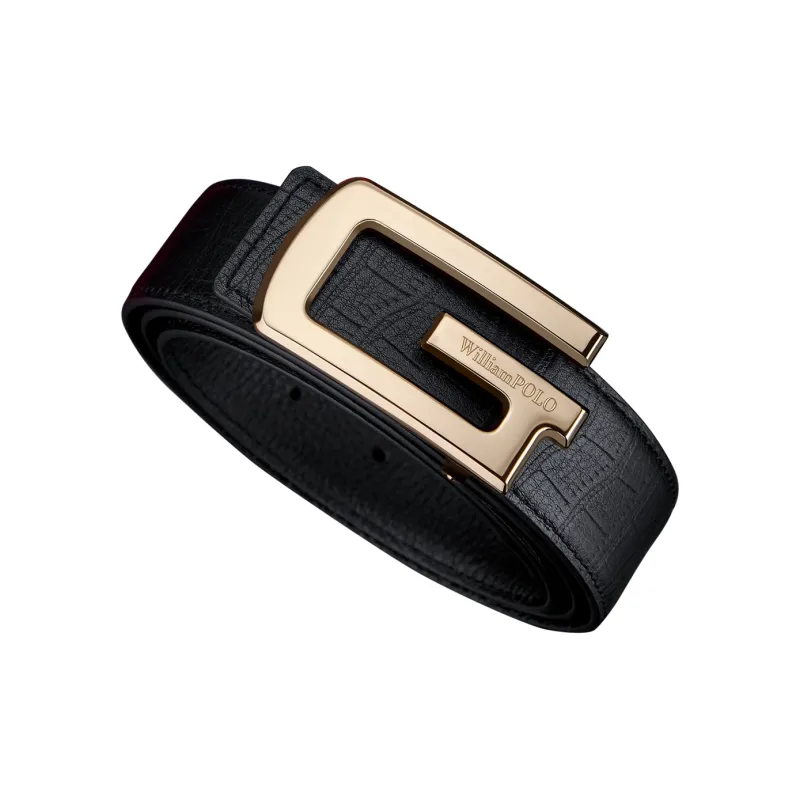 WilliamPOLO Cow Leather Leather Belts Men's Gold 3.5cm Width-1