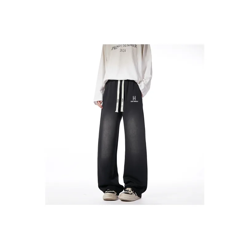 HOKLV Casual Pants Unisex Washed Black-3