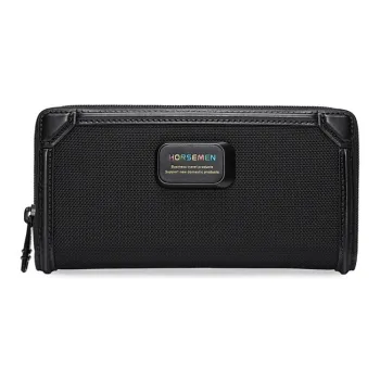 HORSEMEN Ballistic Nylon With Top Grain Cow Leather Men's Handbag Clutch Regular Men's Black