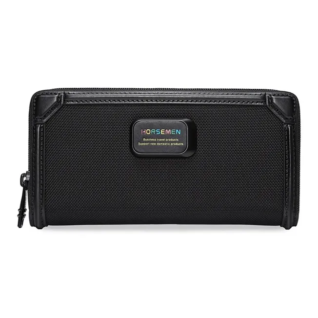 HORSEMEN Ballistic Nylon With Top Grain Cow Leather Men's Handbag Clutch Regular Men's Black-0