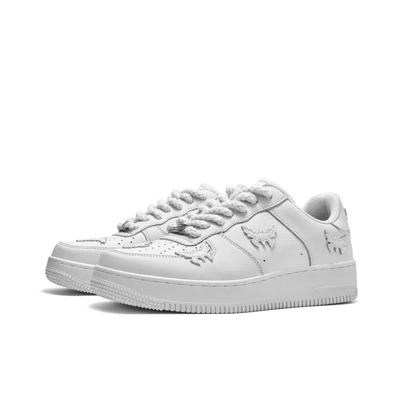 SENGUOGUO Bat Or Butterfly Height Increasing Slip Resistant Low Top Skateboard Shoes Unisex White-1