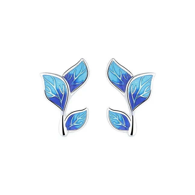Heart Grass S925 Silver Stud Earrings Women's-0