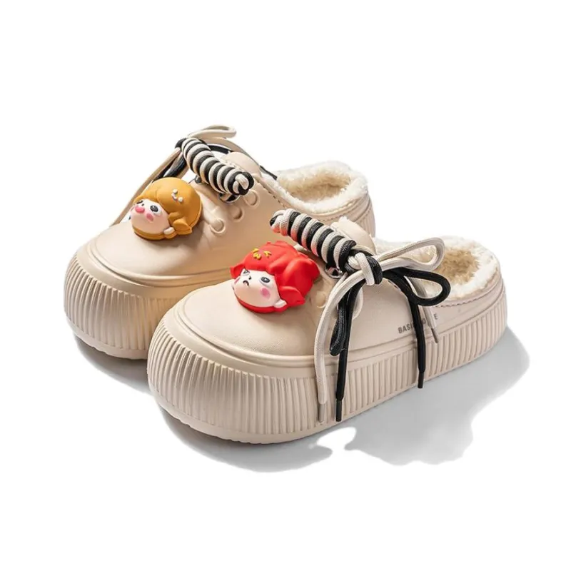 BASIC HOUSE EVA Fuzzy Abrasion-Resistant Slip-Resistant Wrap-toe Slippers Women's-7