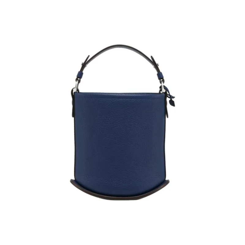 Delvau Pin Grain Calfskin Bucket Bag, Portable Crossbody Bag, Shoulder Bag Women's Simple Blue Sweatshirt-2