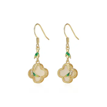 Cuiya Golden Building Hetian Jade Earrings Pale Greenish White Jade Unisex