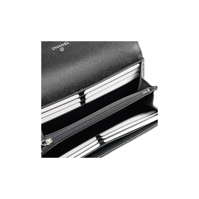 CHANEL LEBOY Cow Leather Wallet Women's Black-5