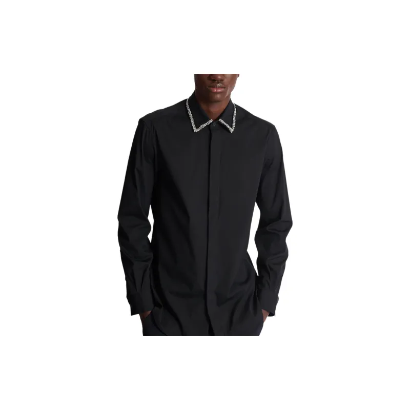 BALMAIN Embroidered Collared Long Sleeve Shirt-5