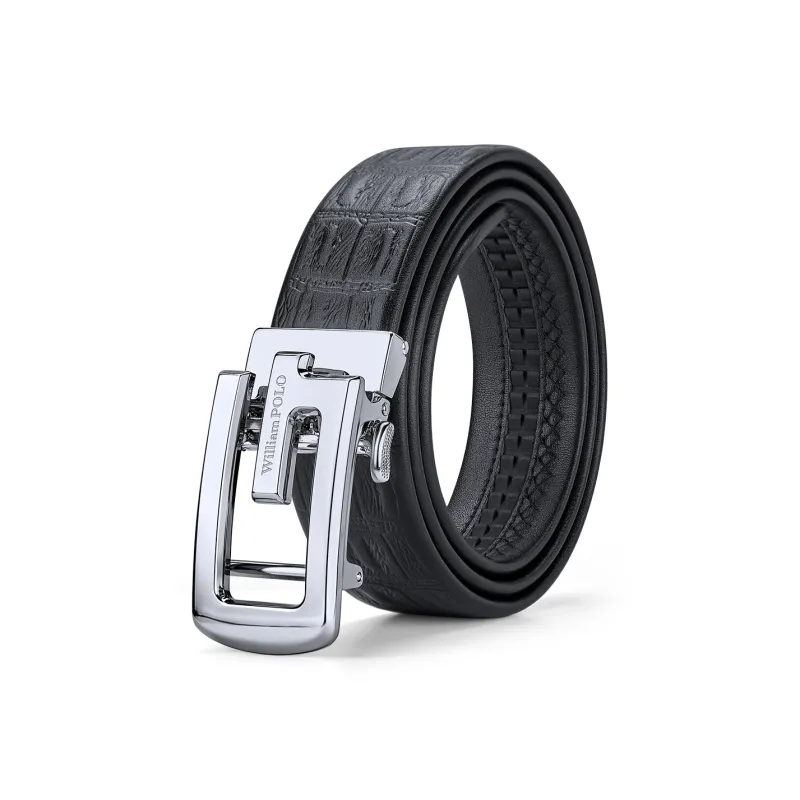 WilliamPOLO Cow Leather Leather Belts Men's Silver 3.5cm Width-0