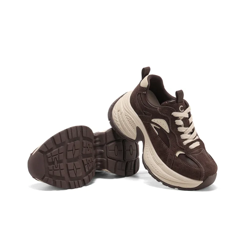 C°BANNER Cushioned Wear Resistant Height Increasing Slip Resistant Low Top Chunky Sneakers Women's Coffee-4