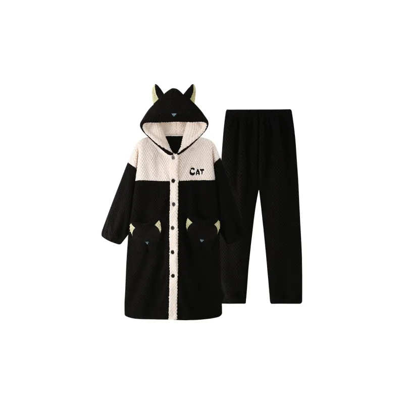 OUSHIBO Pajama Robe Women's Black-0