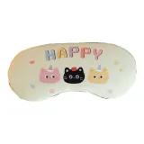 Eye Mask-Beige Yellow HAPPY Cats, Non-Gel Bag