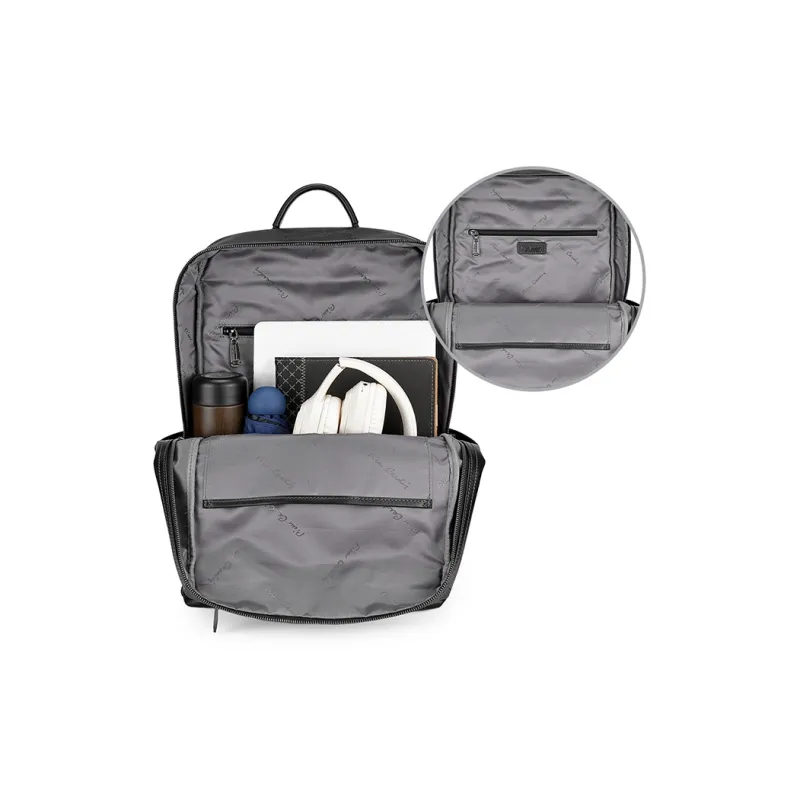 PIERRE CARDIN Top Grain Cow Leather Backpack Men's Black-4