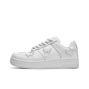 SENGUOGUO Bat Or Butterfly Height Increasing Slip Resistant Low Top Skateboard Shoes Unisex White