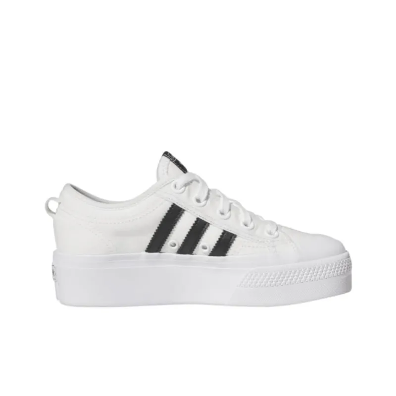 Adidas Originals Nizza Platform Anti-Slip Wear-Resistant Low-Top Kids' Skateboarding Shoes White Black Teenagers-1